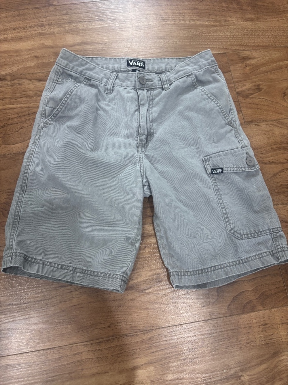 Vans Cargo Shorts Boys 16 Gray Utility Pockets Skate Casual Button Closure